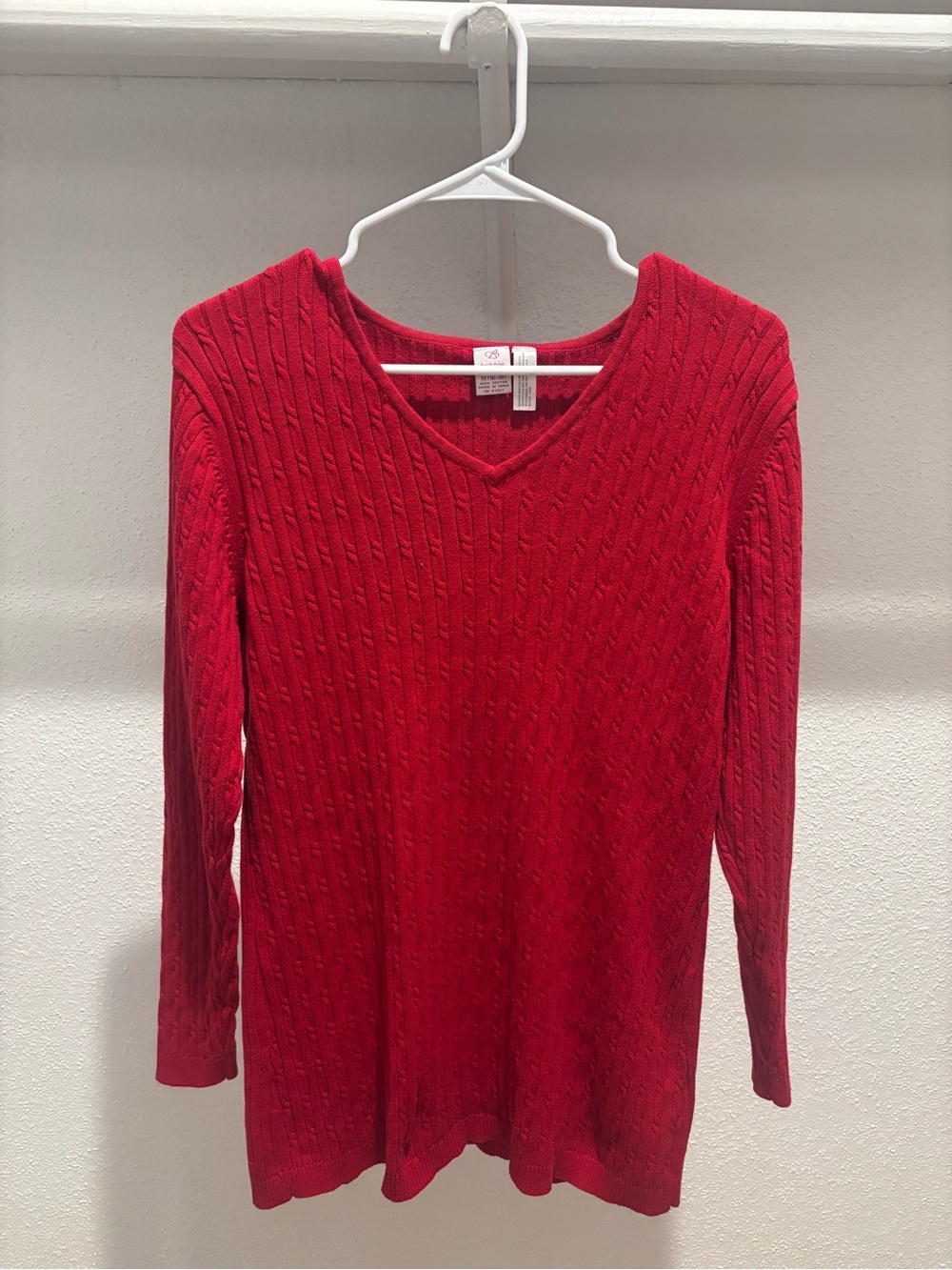 Bobbie Brooks Bright Red Cable Knit V-Neck Sweater